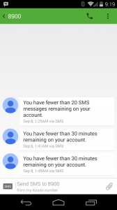 Example messages I received while waiting for the Roam Mobility plan to activate. The phone is now set in Eastern time, so subtract three hours.