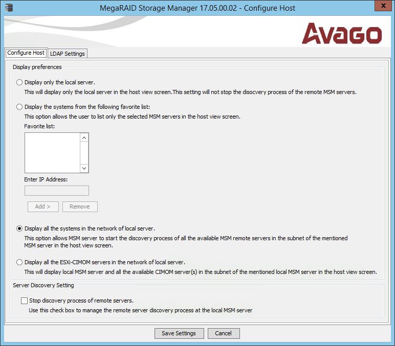 avago megaraid storage manager 16 cannot find host